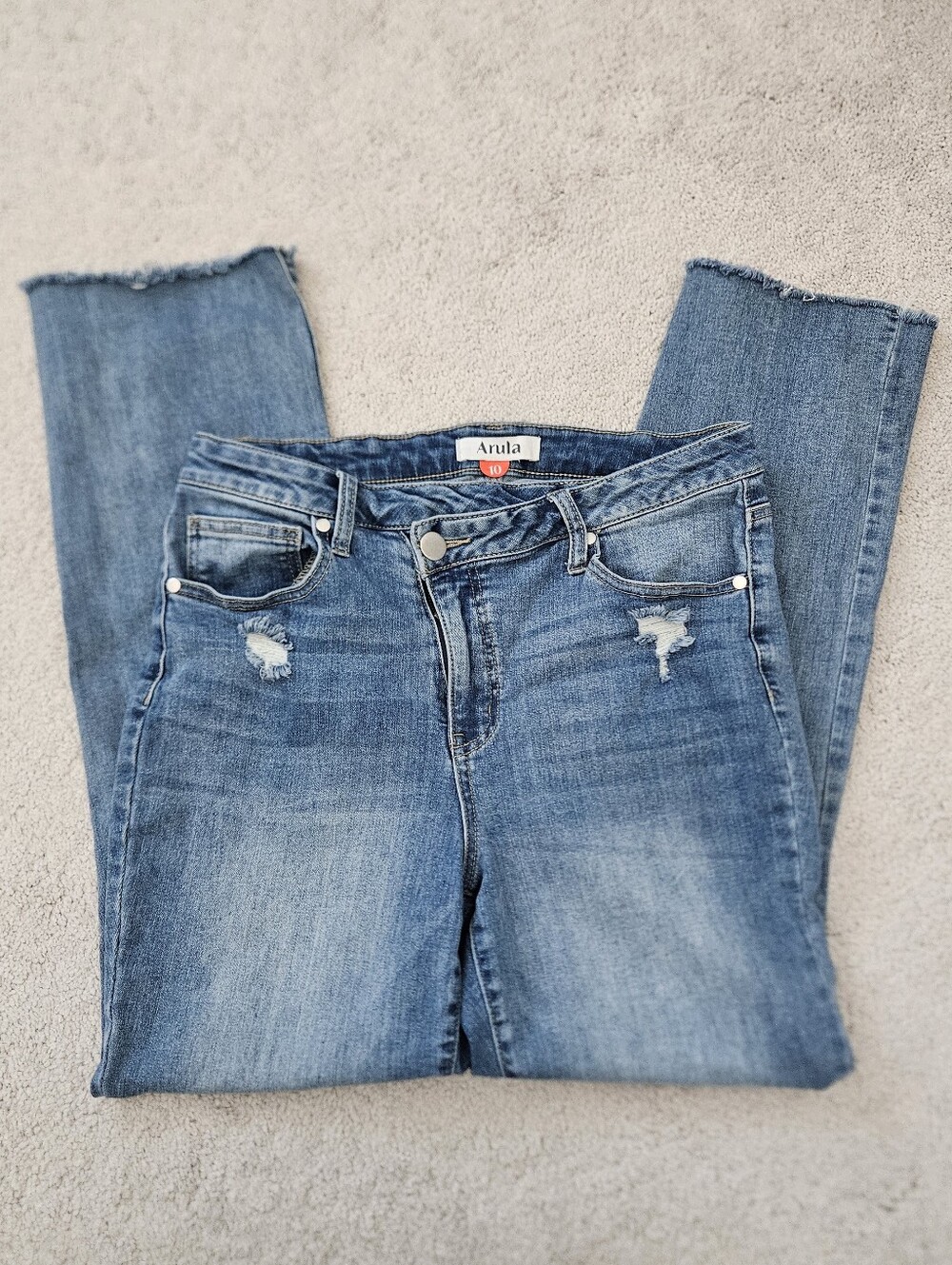 Arula Crossover Waist Distressed Bootcut Denim Jeans Womens 10